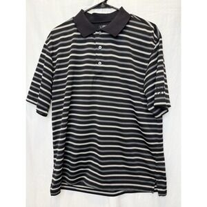 PGA Tour Polo‎ Shirt Men's L Black White Stripe Golf Performance Shortsleeve